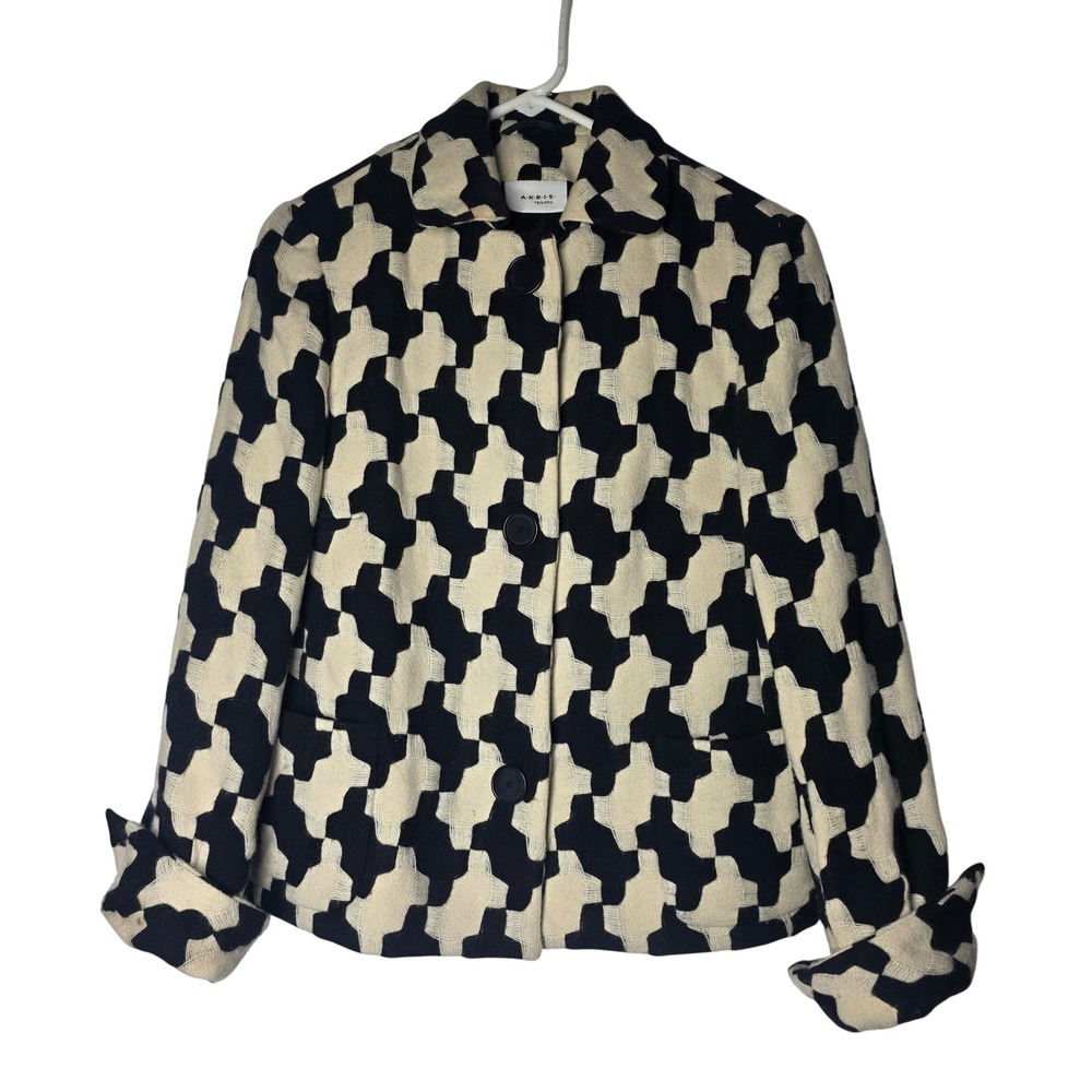 Akris Punto Wool Blend Geometric Jacket Black Cream Swiss Made Designer Blazer